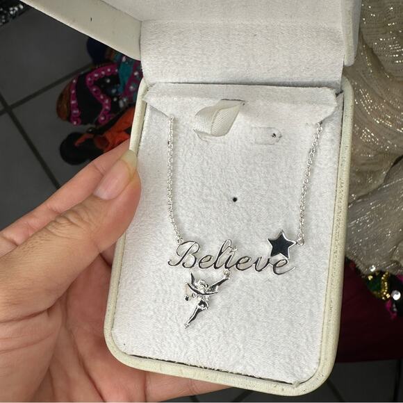 Disney Tinkerbell “Believe” Pendant – Sterling Silver Necklace with Chain - Picture 12 of 16